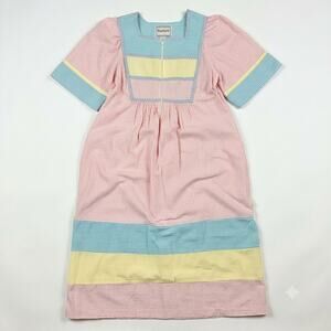 Vintage‎ Seersucker House Dress with Pockets Pastels Saybury Sz L
